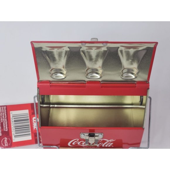 Small Tin Coca Cola LunchboxLunchPail Opens And Closes On Both Sides Wood Handle - Picture 9 of 12